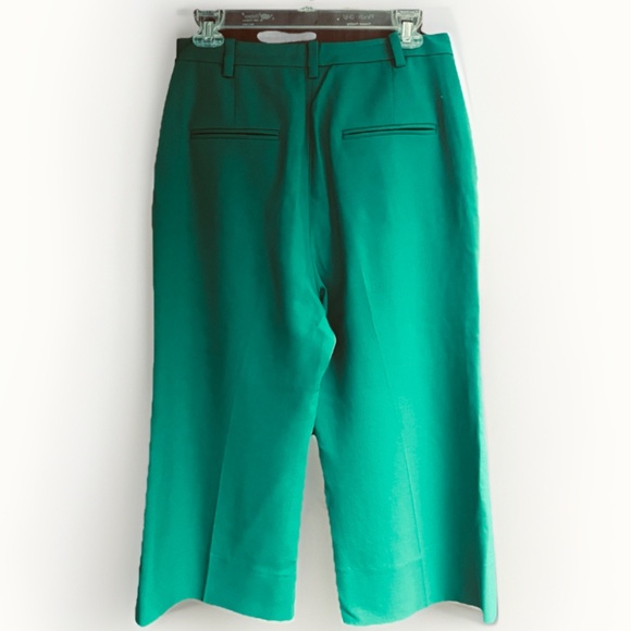 DVF Diane Von Furstenberg Green Wool Trousers High Waist Crop Wide Leg Pants 6 - Picture 3 of 14